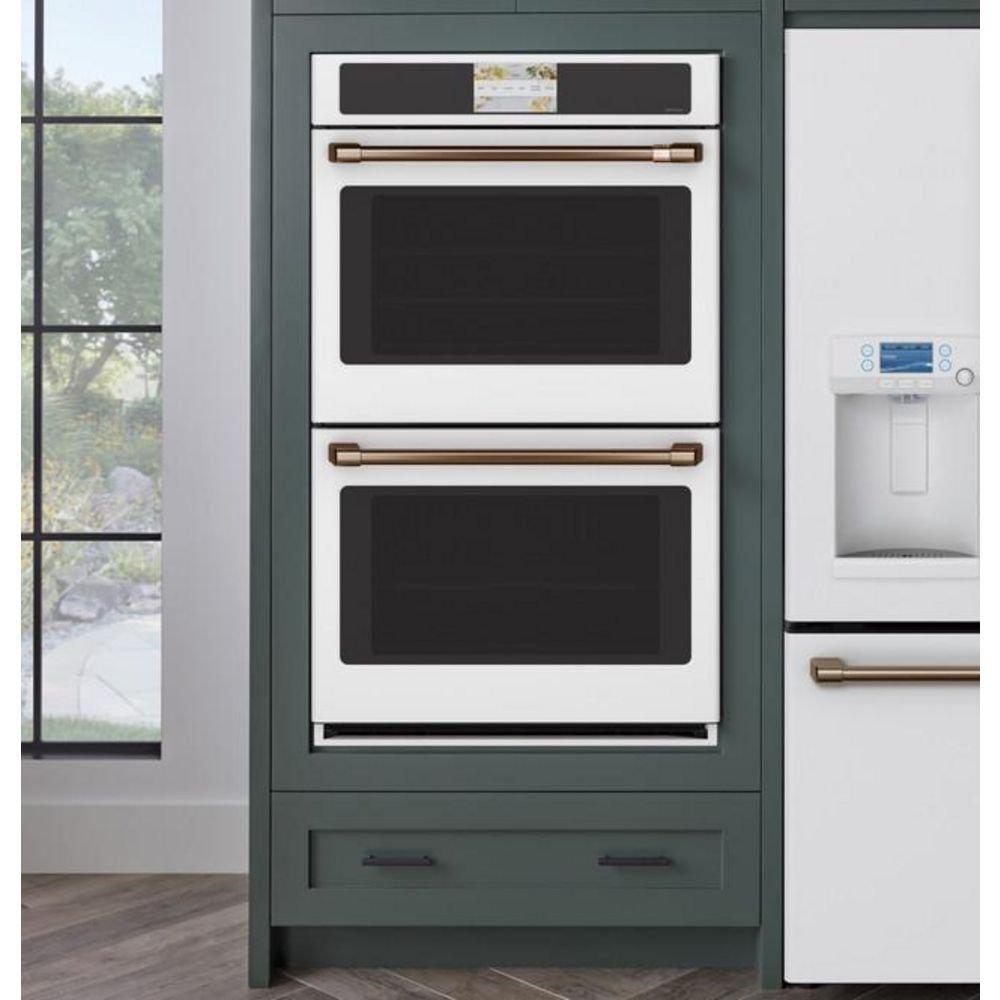 GE Caf&eacute; Matte White 29-3/4 in. 10 cu. ft. 40A Drop Down Wall Mount Double Oven 