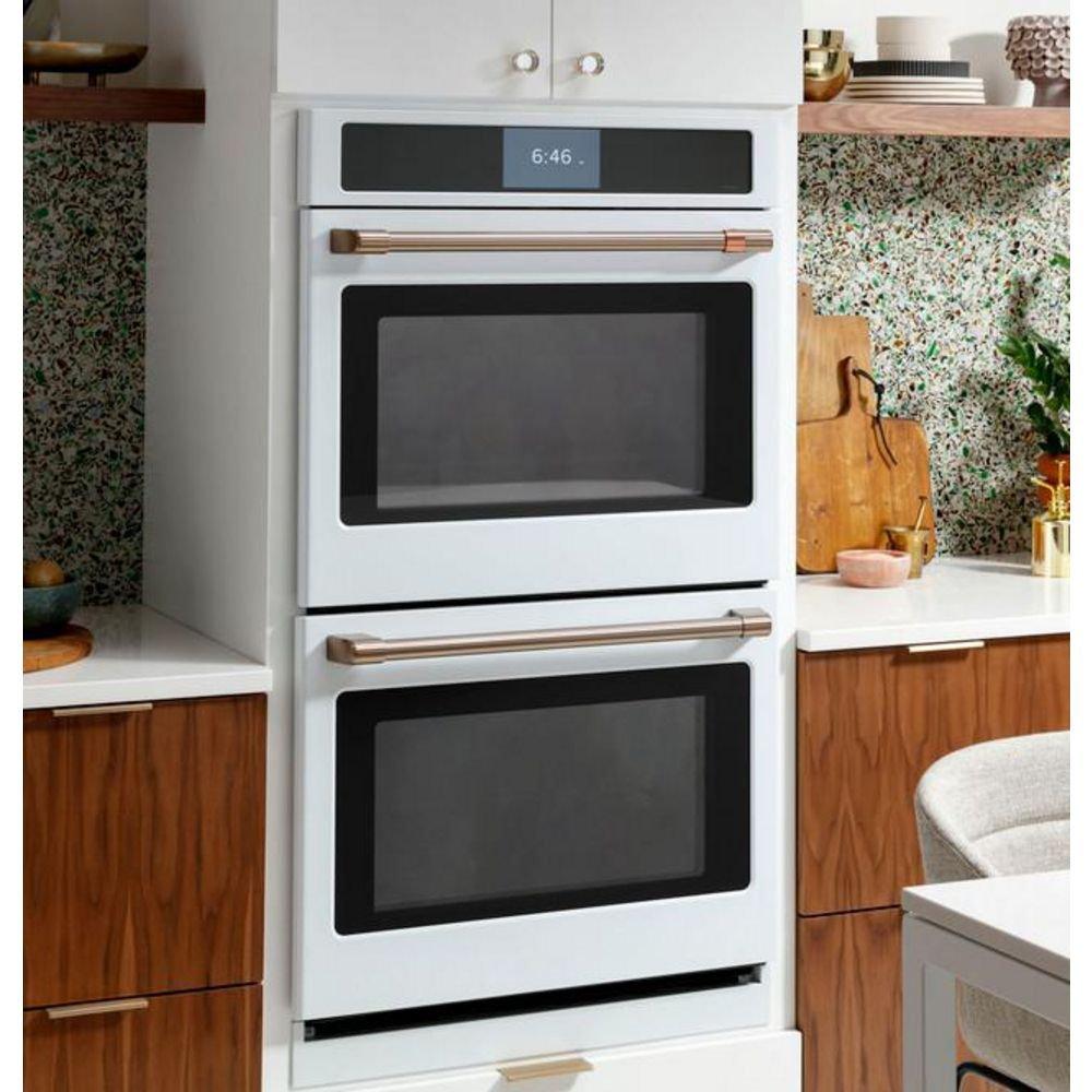 GE Caf&eacute; Matte White 29-3/4 in. 10 cu. ft. 40A Drop Down Wall Mount Double Oven 