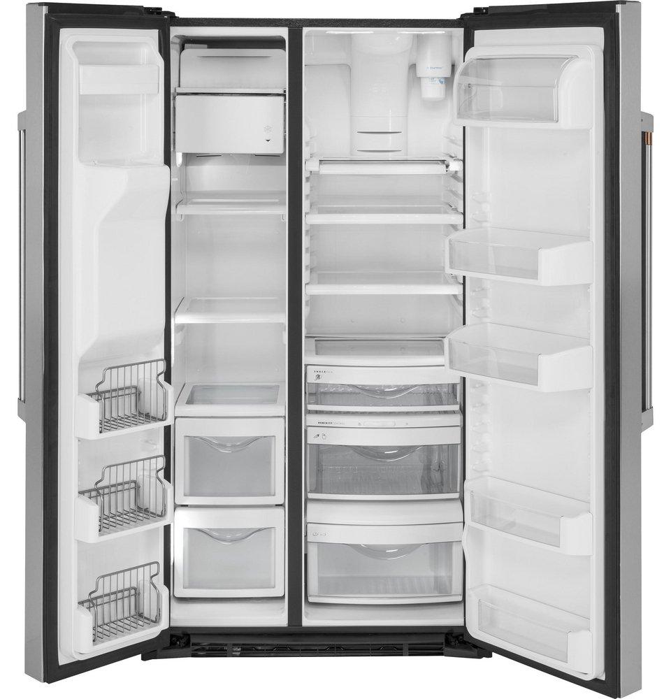 Cafe&trade; Stainless Steel 35-3/4 in. 21.9 cu. ft. Counter Depth and Side-By-Side Refrigerator 