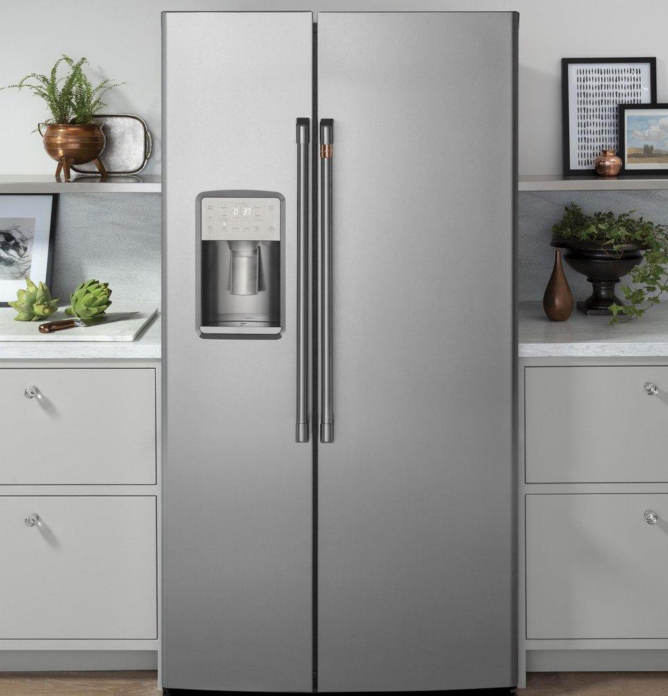 Cafe&trade; Stainless Steel 35-3/4 in. 21.9 cu. ft. Counter Depth and Side-By-Side Refrigerator 