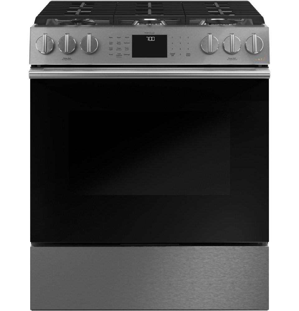 Cafe™ Platinum Glass 29-7/8 in. Gas 6-Burner Sealed Slide-in Range 