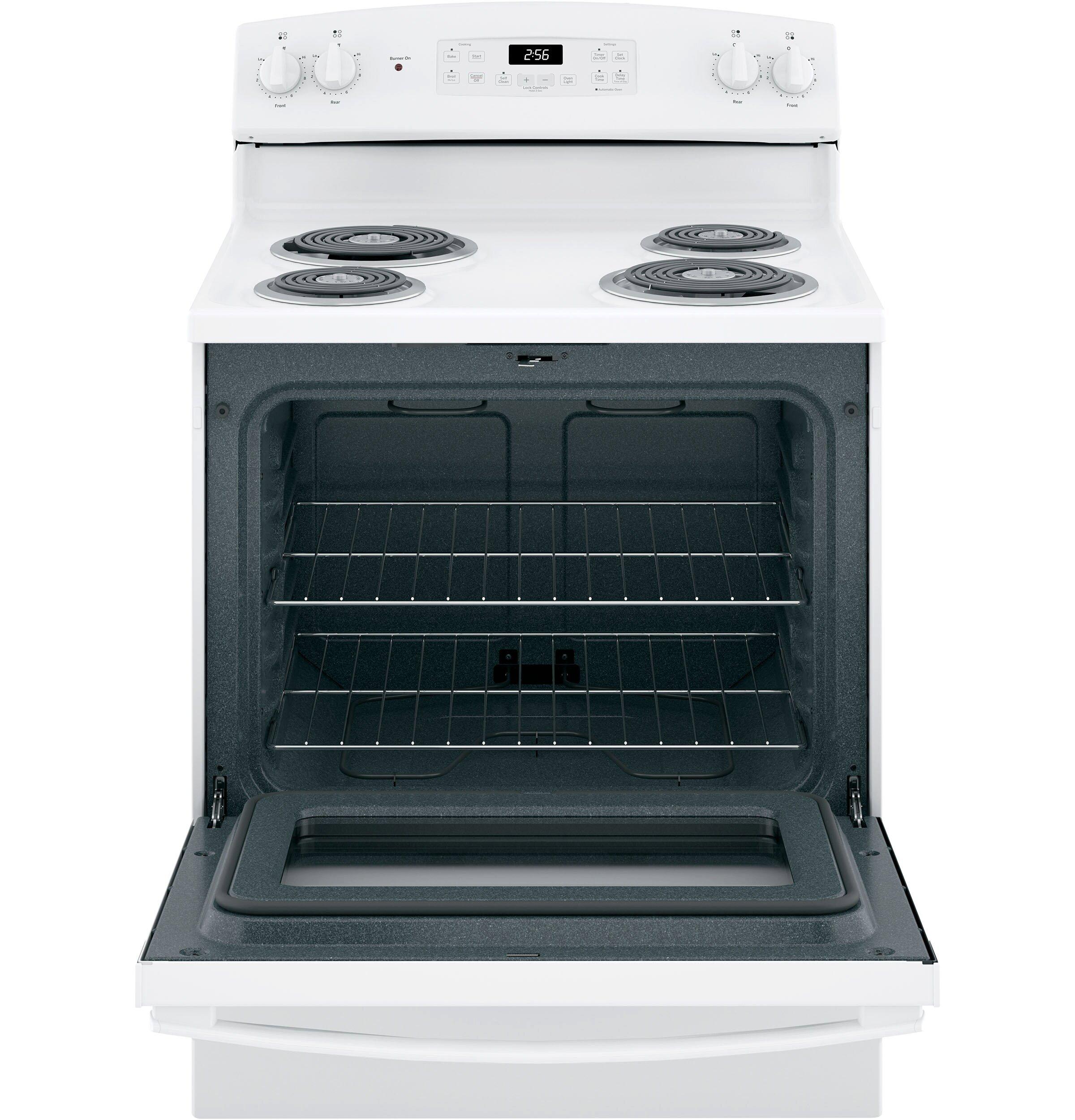 GE&reg; White 30 in. Electric 4-Burner Coil Freestanding Range 