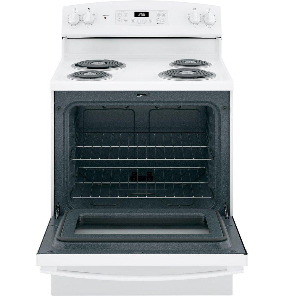 GE&reg; White 30 in. Electric 4-Burner Coil Freestanding Range 