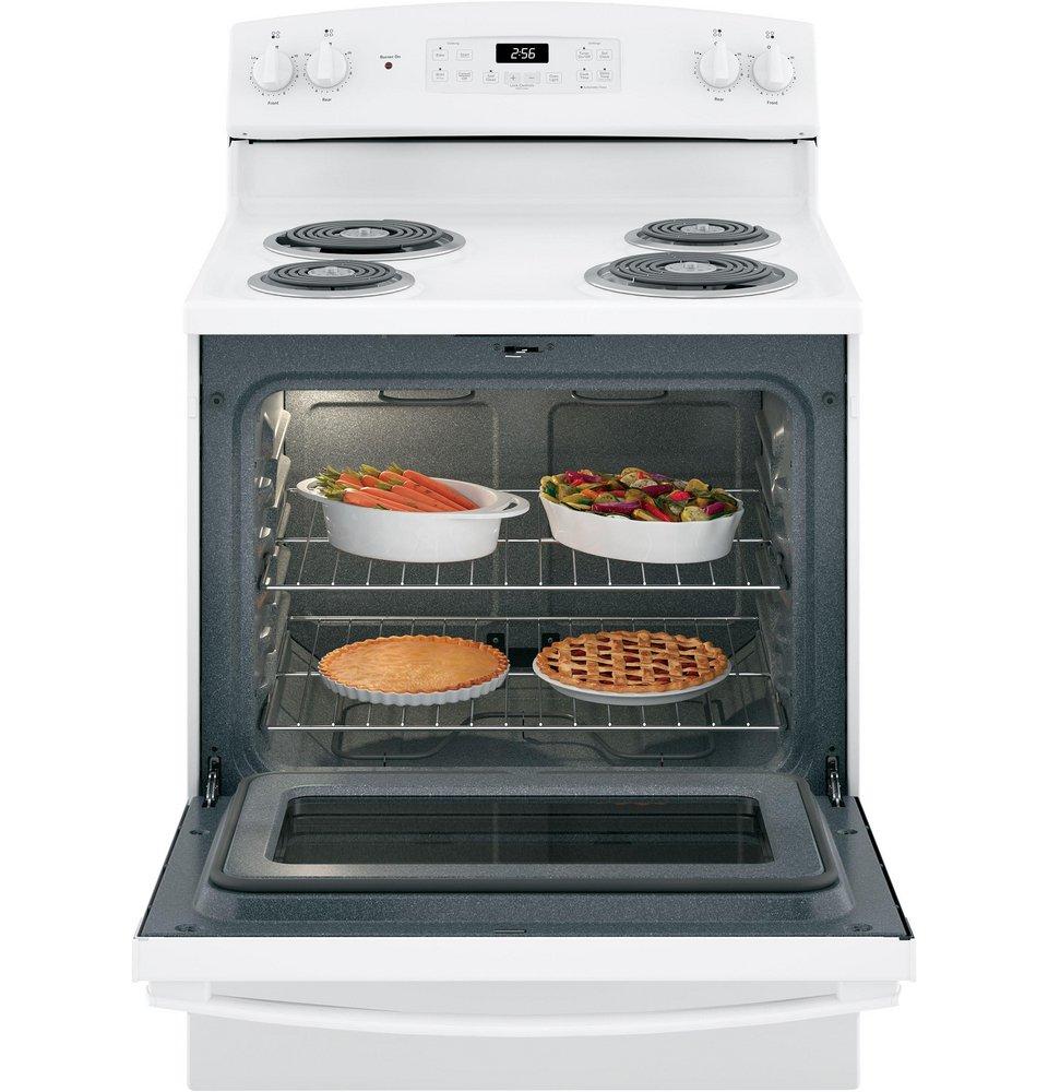 GE&reg; White 30 in. Electric 4-Burner Coil Freestanding Range 