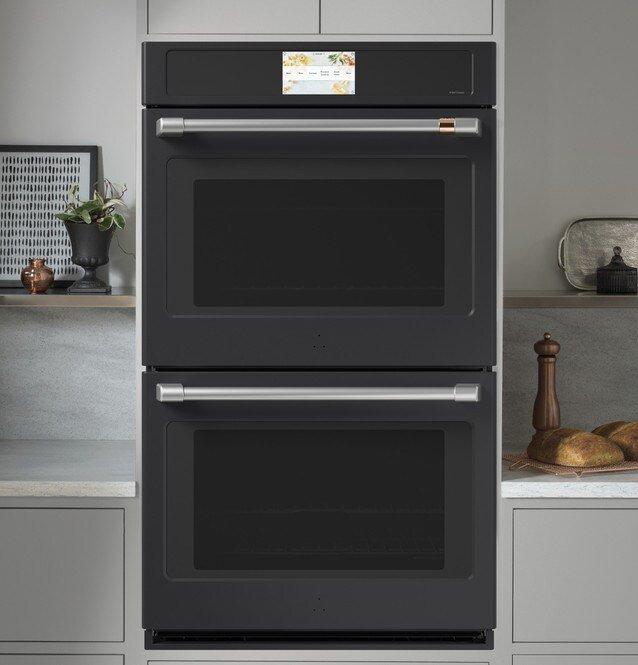 GE Caf&eacute; Matte Black 29-3/4 in. 10 cu. ft. 40A Drop Down Wall Mount Double Oven 