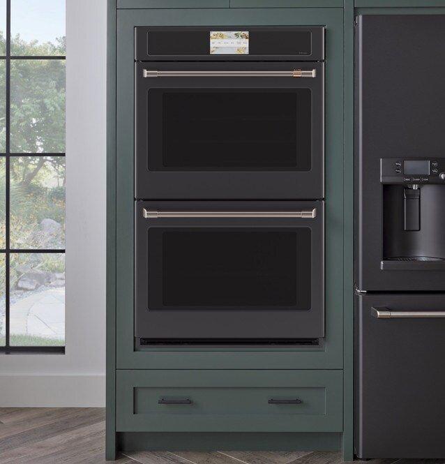 GE Caf&eacute; Matte Black 29-3/4 in. 10 cu. ft. 40A Drop Down Wall Mount Double Oven 