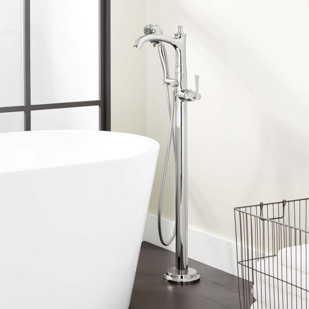 Signature Hardware Brushed Nickel Single Handle Lever Floor Mount Filler - Less Valve 