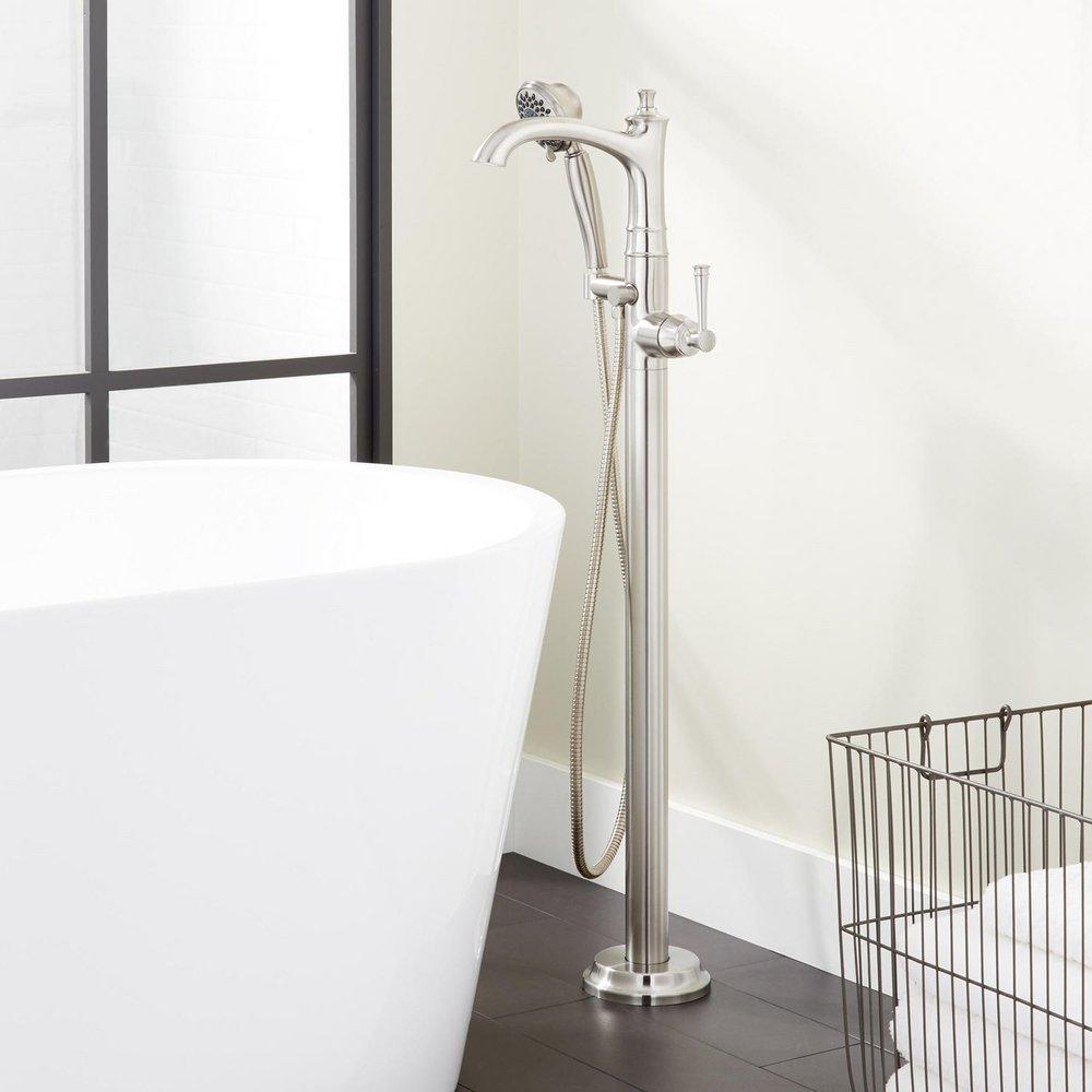 Signature Hardware Polished Nickel 1.8 gpm Floor Mount Tub Filler Faucet with Single Lever Handle 