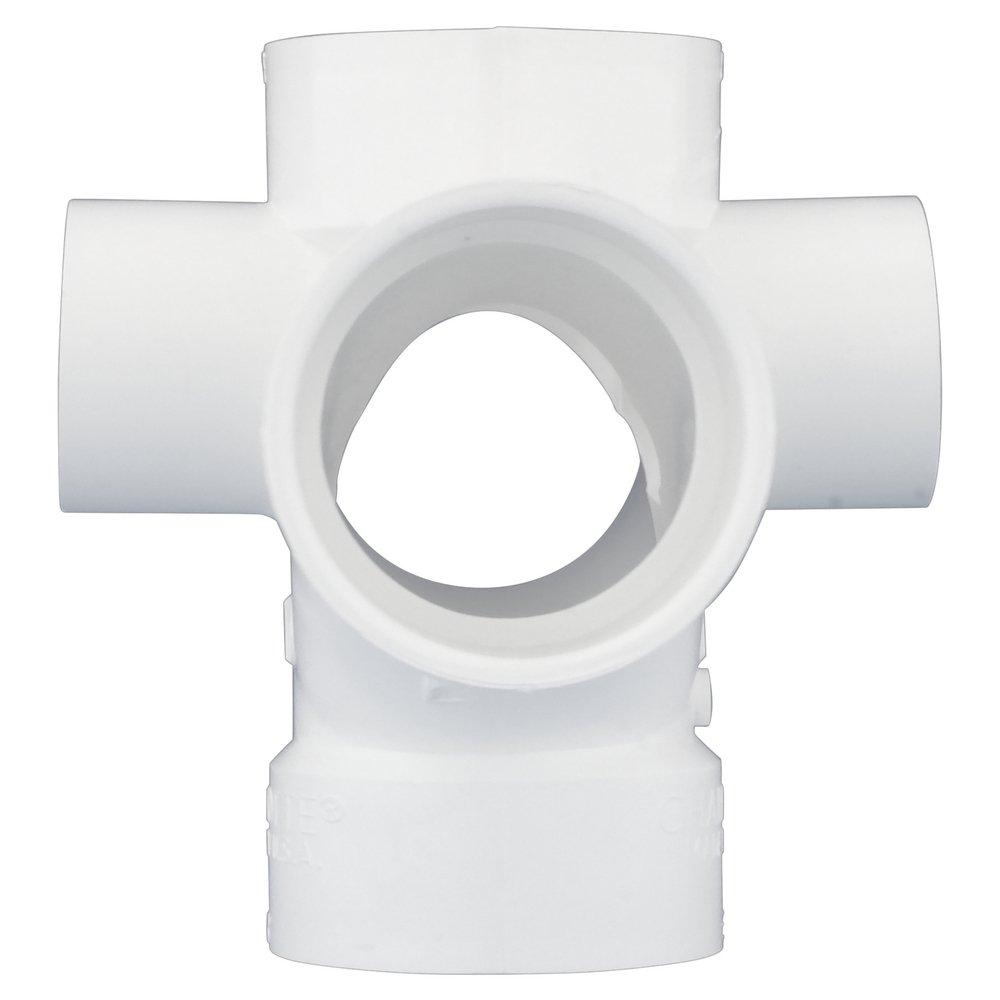 White PVC DWV Double Sanitary Tee with 2 