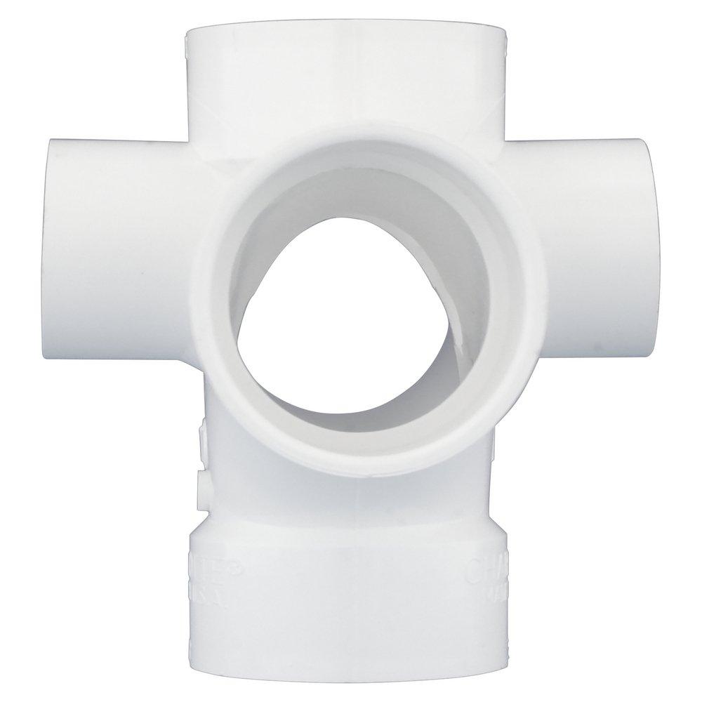 White PVC DWV Double Sanitary Tee with 2 