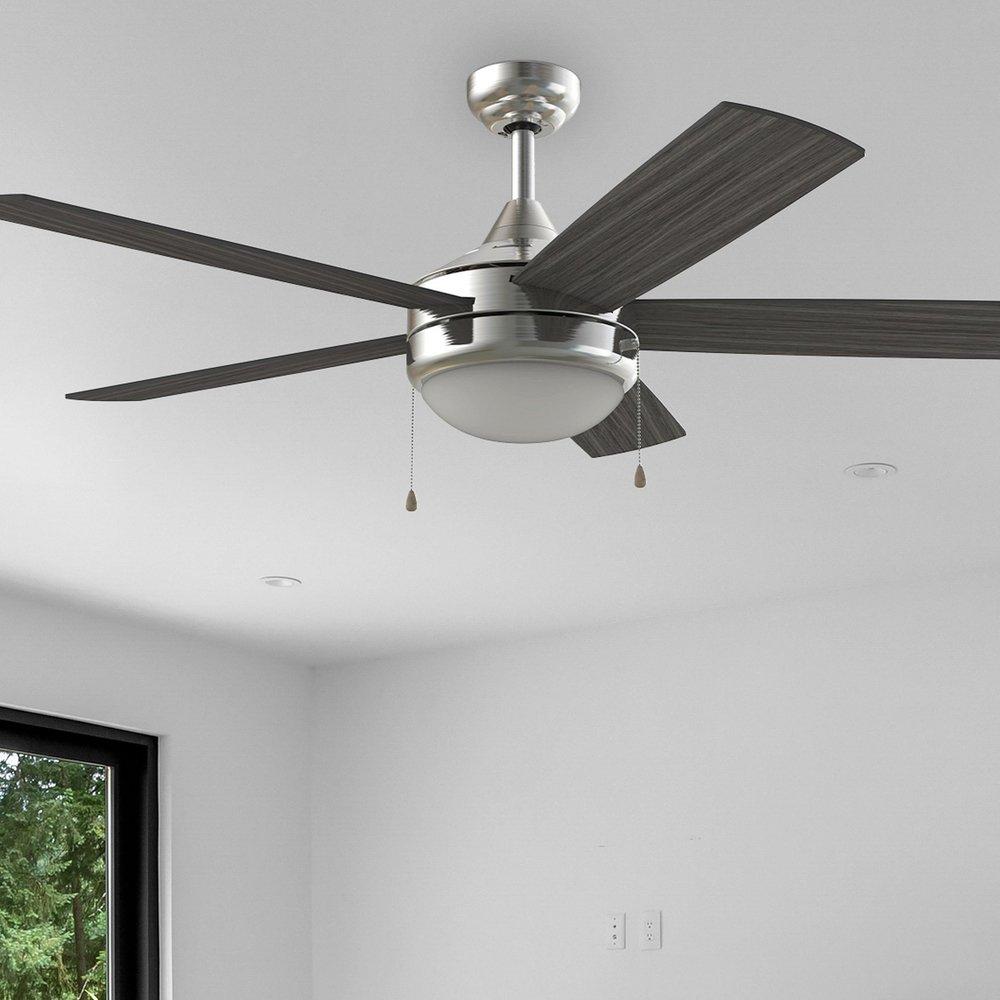 Westcraft Brushed Chrome 52 in. 5-Blade Ceiling Fan with Integrated LED Light Kit 