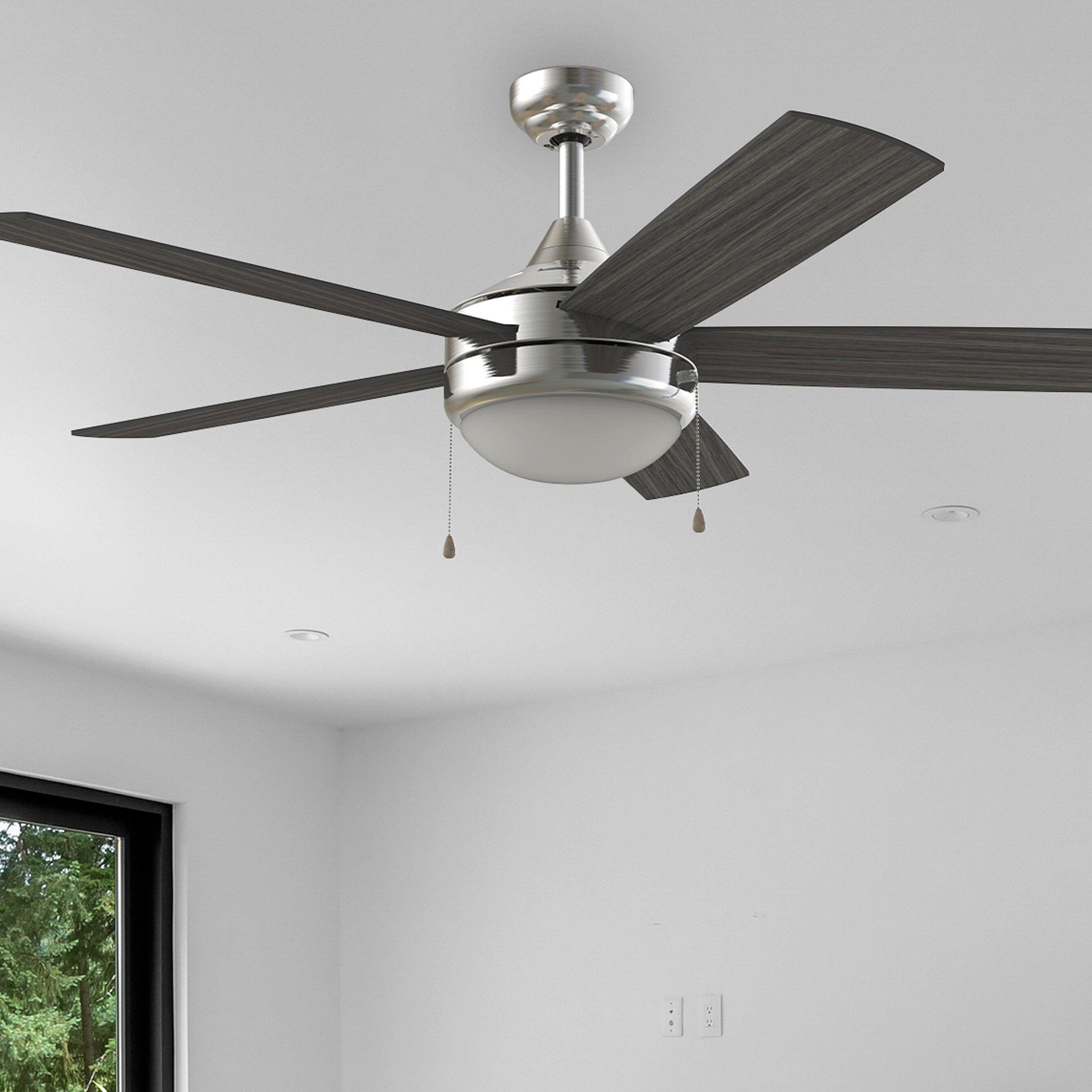 Westcraft Brushed Chrome 52 in. 22W 120V 5-Blade Ceiling Fan with Integrated LED Light Kit 