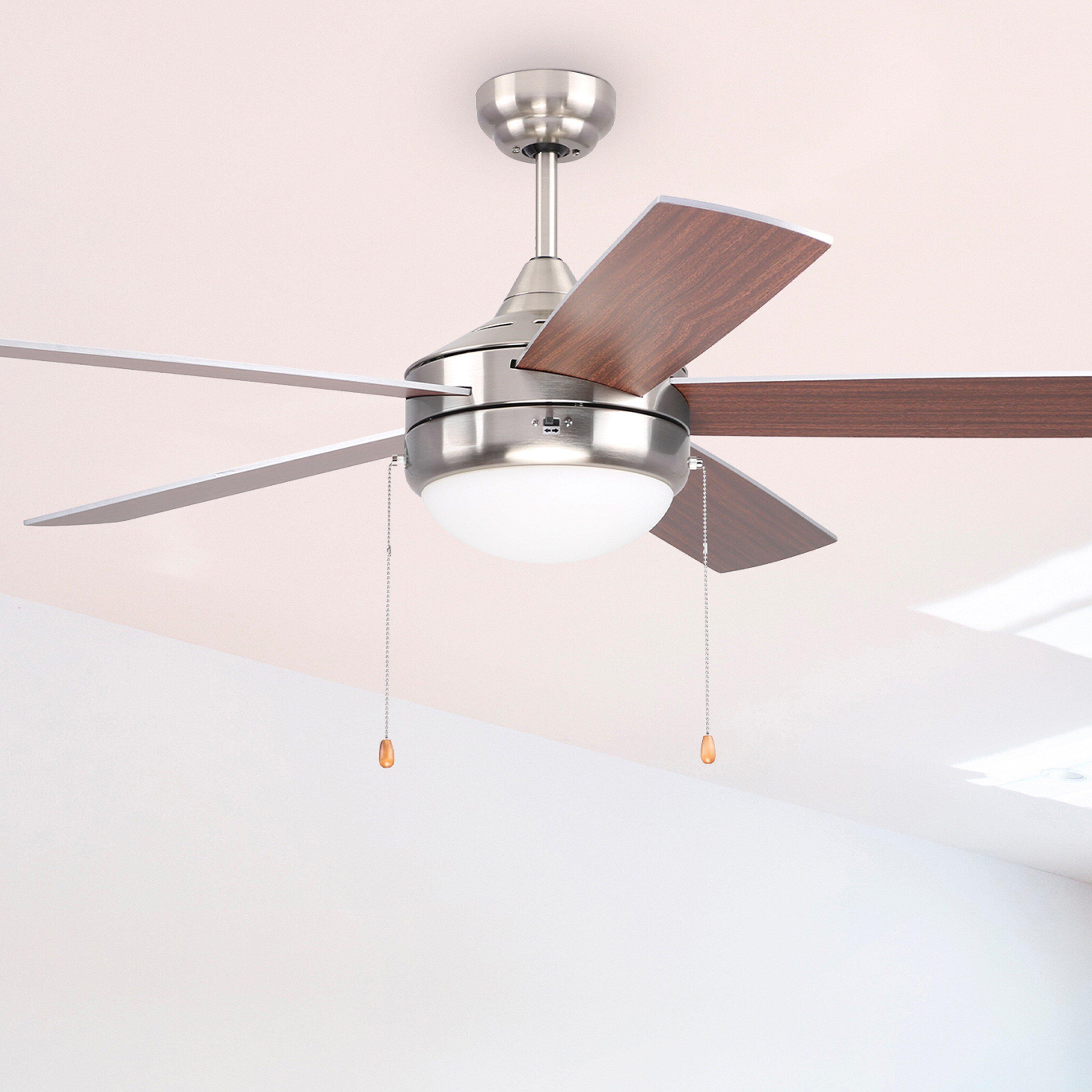 Westcraft Brushed Chrome 52 in. 22W 120V 5-Blade Ceiling Fan with Integrated LED Light Kit 