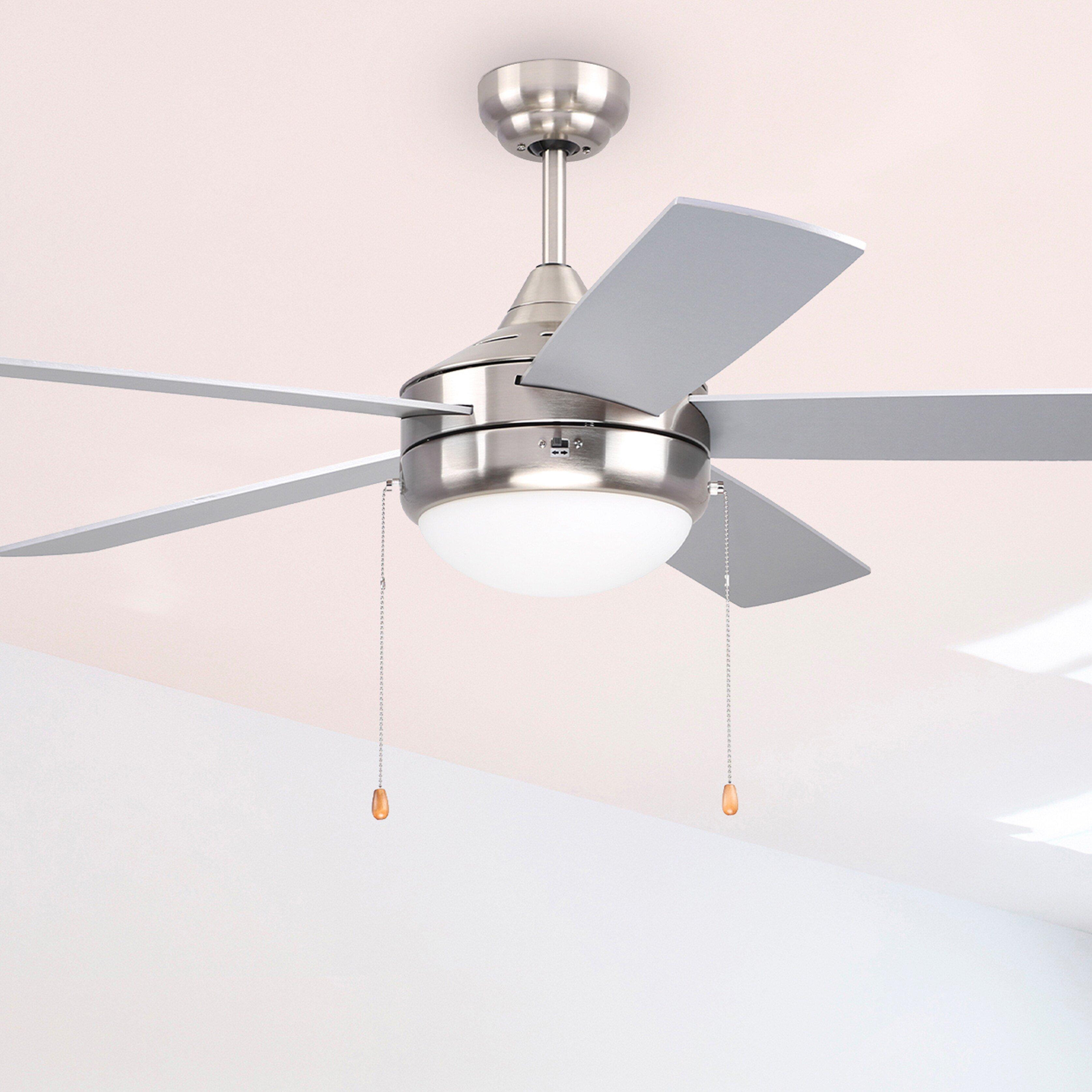 Westcraft Brushed Chrome 52 in. 22W 120V 5-Blade Ceiling Fan with Integrated LED Light Kit 