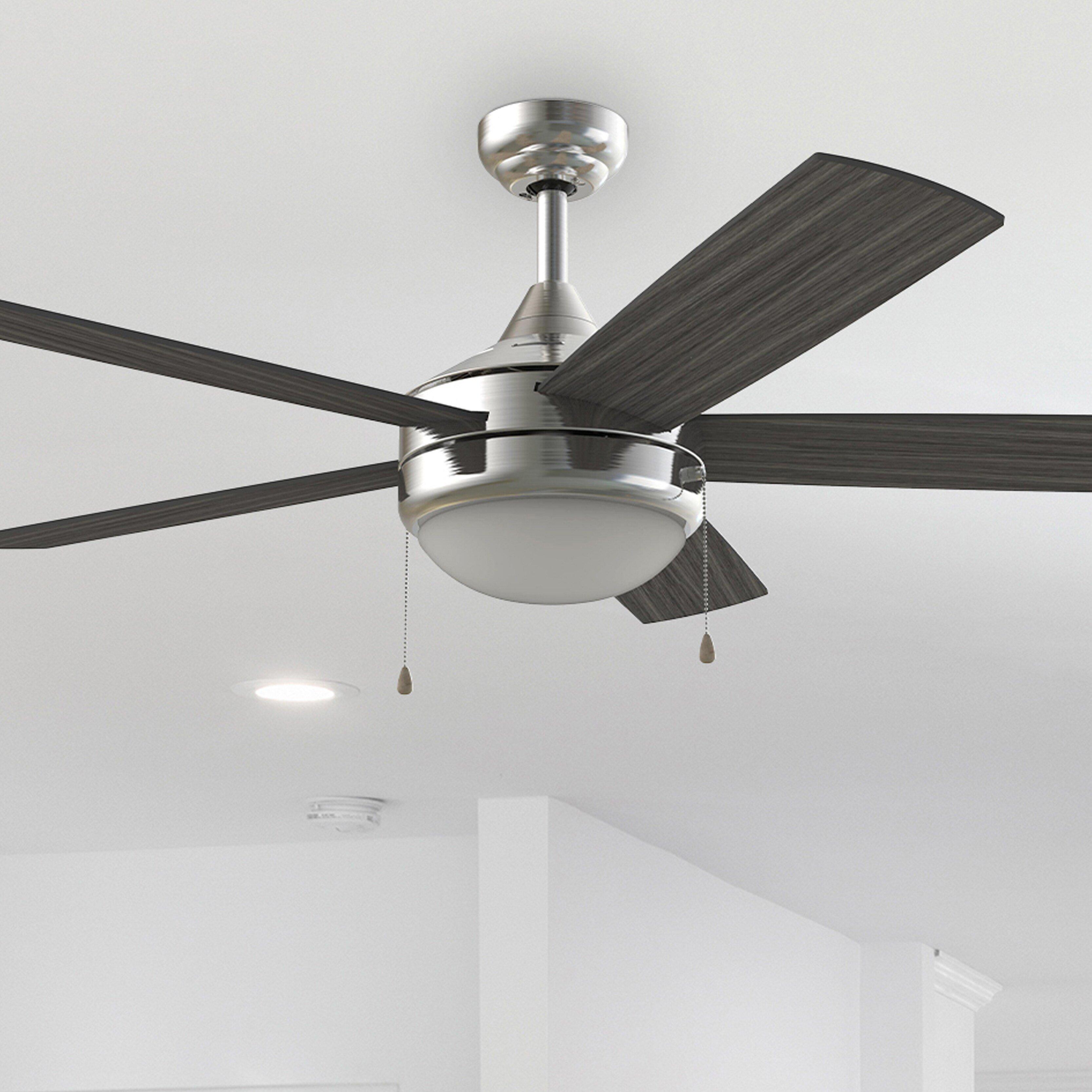 Westcraft Brushed Chrome 52 in. 22W 120V 5-Blade Ceiling Fan with Integrated LED Light Kit 