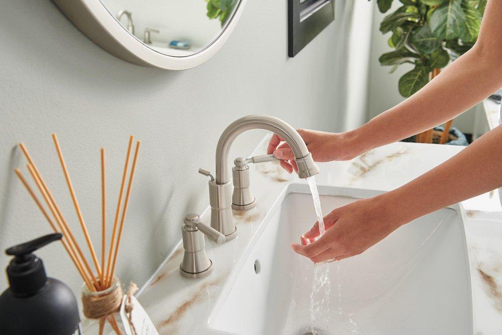 Peerless&reg; Brushed Nickel Two Handle Lever Deck Mount Service Faucet 