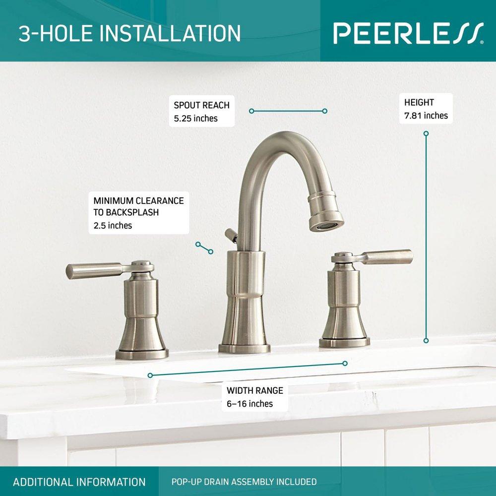 Peerless&reg; Brushed Nickel Two Handle Lever Deck Mount Service Faucet 