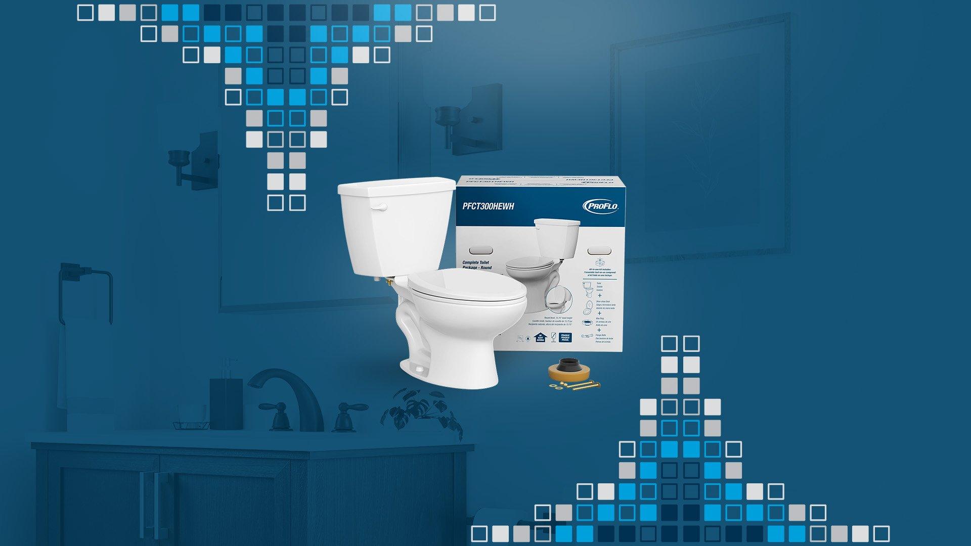Images of PROFLO Complete Toilet Kit on a blue background