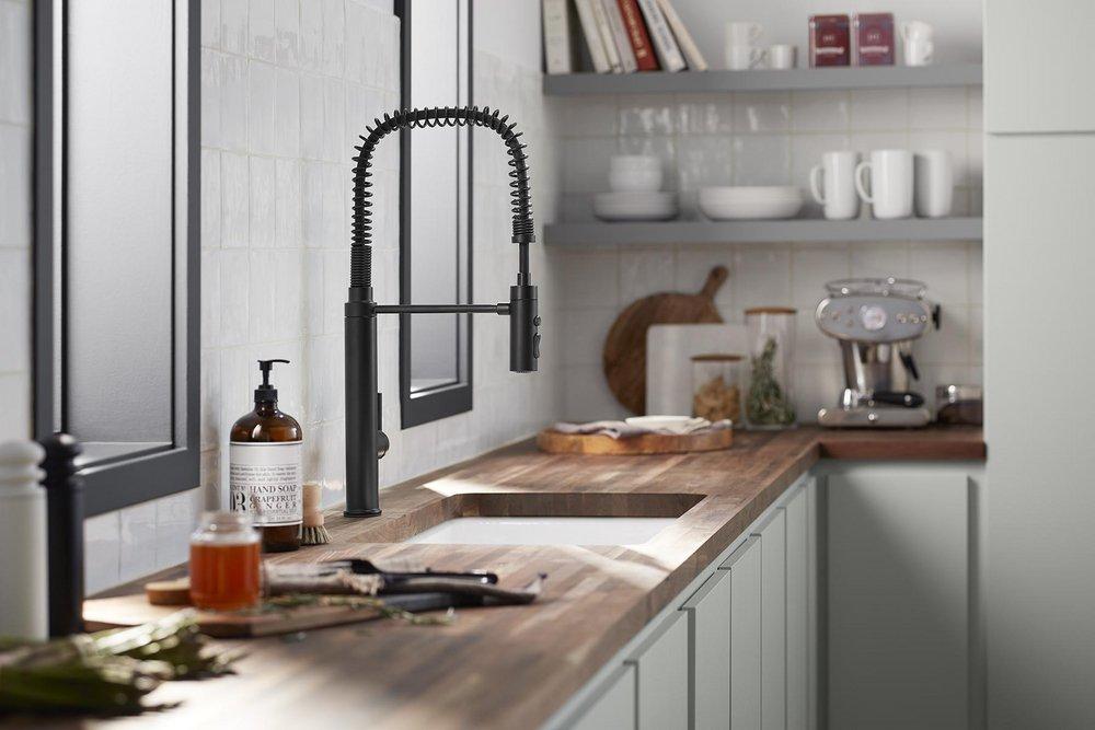 KOHLER Matte Black Single Handle Kitchen Faucet with Three-Function Spray and Magnetic Docking 