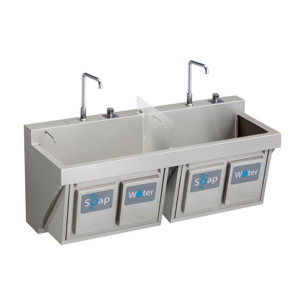 MANUAL DOUBLE STATION SCRUB SINK W/ KNEE ACTIVATED WATER 