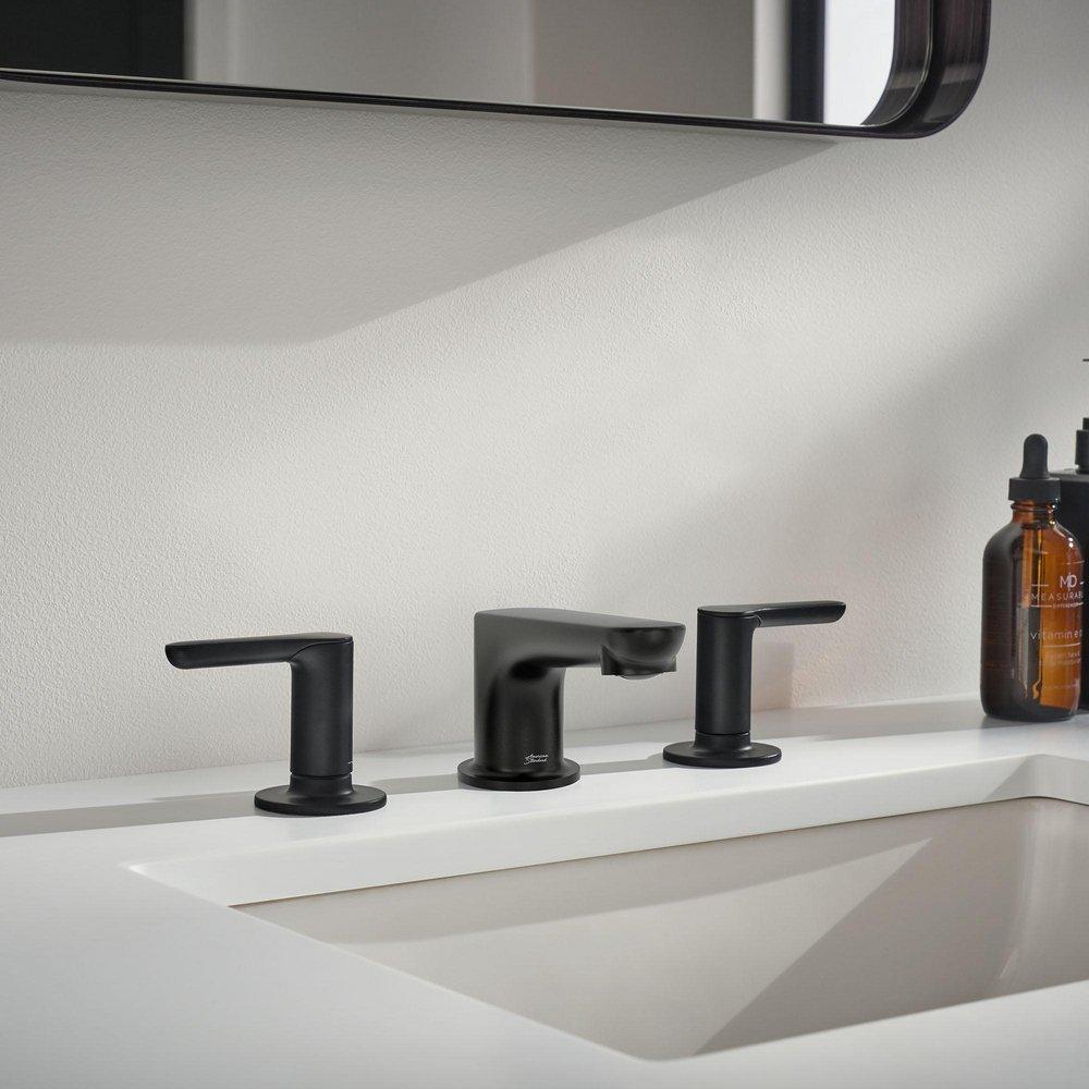 American Standard Matte Black Two Handle Widespread Bathroom Sink Faucet Lever Handle 
