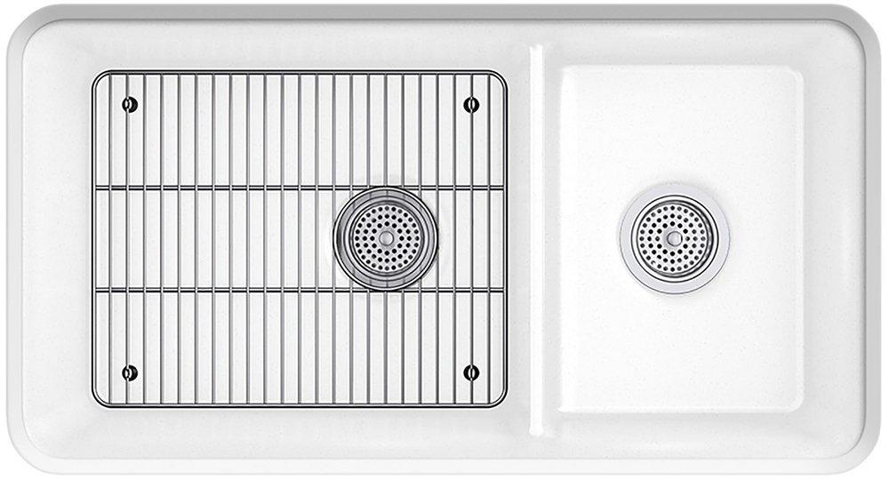 KOHLER Matte White 33-1/2 x 18-5/16 in. No-Hole Composite Double Bowl Undermount Kitchen Sink 
