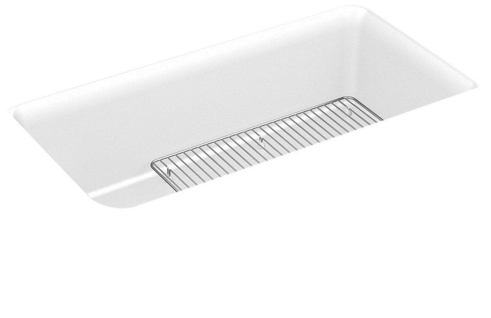 KOHLER Matte White 33-1/2 x 18-5/16 in. No Hole Composite Single Bowl Undermount Kitchen Sink 