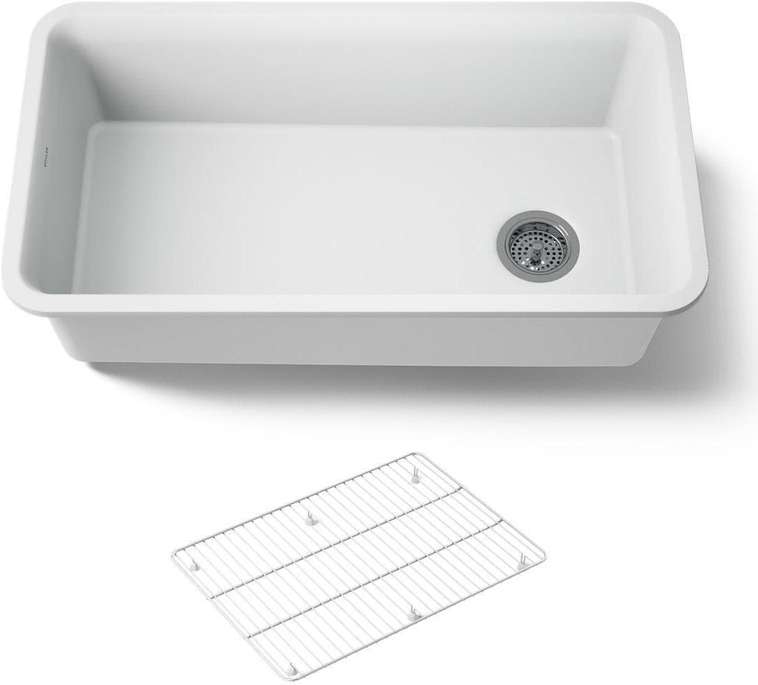 KOHLER Matte White 33-1/2 x 18-5/16 in. No Hole Composite Single Bowl Undermount Kitchen Sink 
