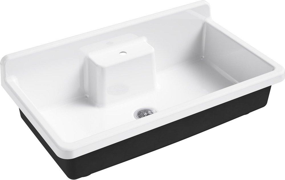 KOHLER White 45 x 25 in. Cast Iron 1 Bowl Top Mount and Wall Mount Kitchen Sink in White 