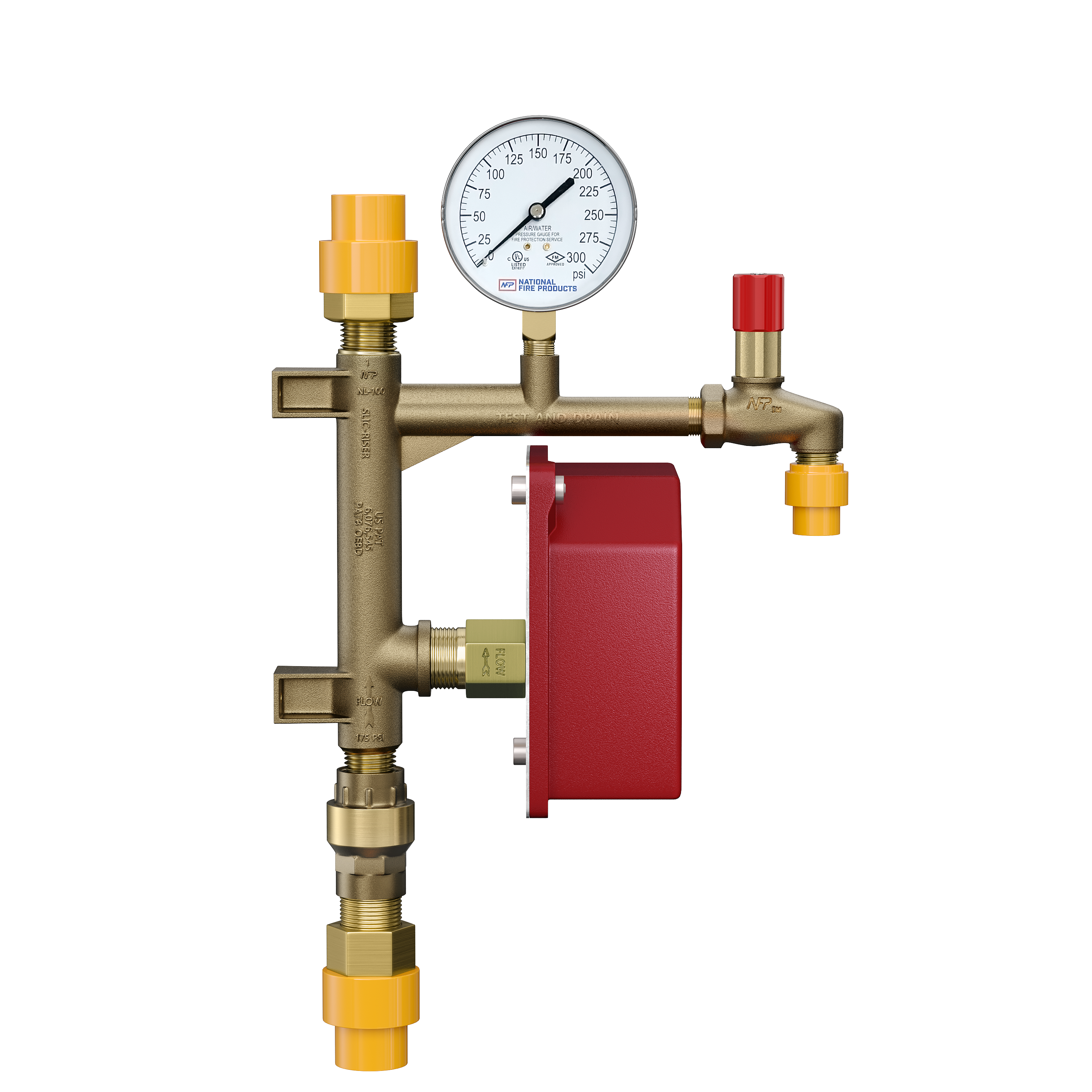 National Fire Products Cast Brass Male Threaded Adapter, Fire Sprinkler Riser Unit, Inline Check Valve and Pressure Relief Valve 