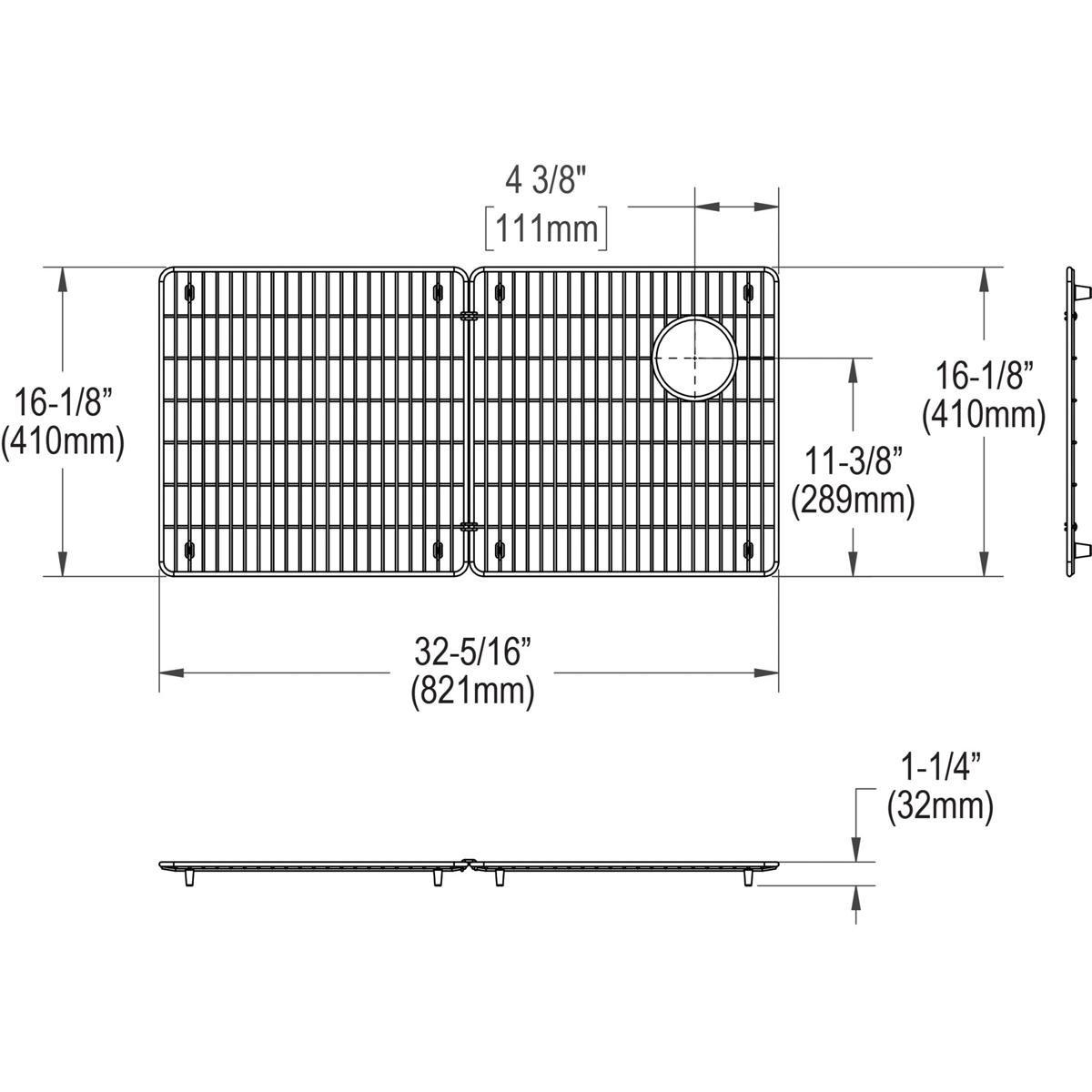 Elkay Polished Stainless Steel 33-1/8 x 16-1/8 in. Bottom Grid 