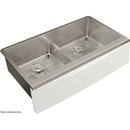 35-7/8 x 20-5/16 in. Stainless Steel Double Bowl Interchangeable Apron Farmhouse Kitchen Sink with Sound Dampening and Aqua Divide - Includes Grid and Strainer Drains in Polished Satin