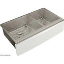 35-7/8 x 20-5/16 in. Stainless Steel Double Bowl Farmhouse Kitchen Sink with Sound Dampening - Includes Grids and Strainer Drains in Polished Satin Stainless Steel