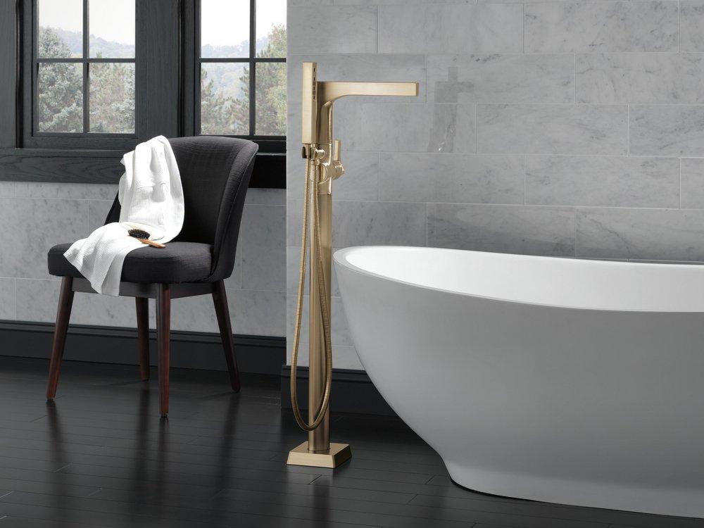 Delta Faucet Brilliance Champagne Bronze Floor Mount Tub Filler with Single Handle 