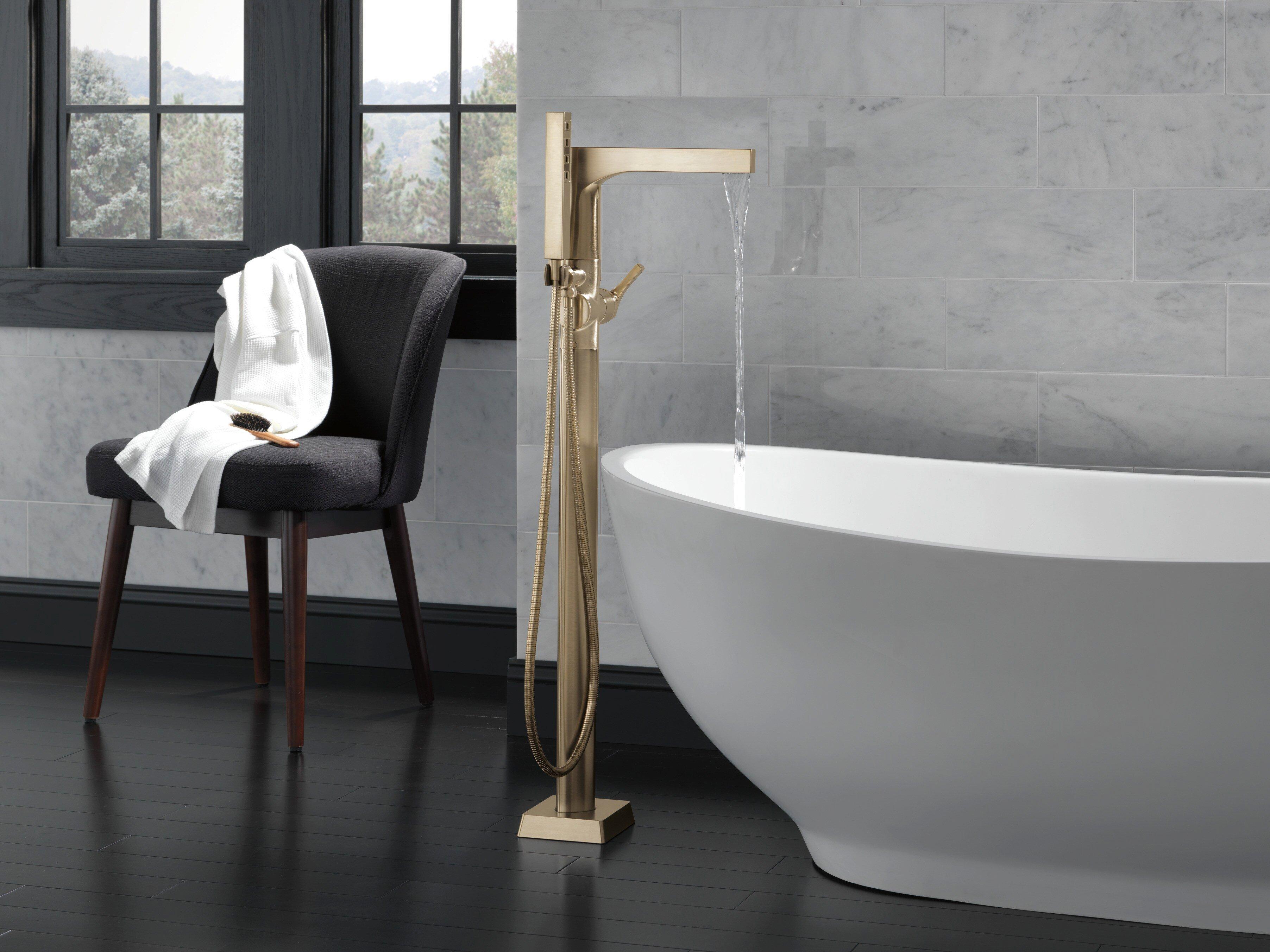 Delta Faucet Brilliance Champagne Bronze Floor Mount Tub Filler with Single Handle 