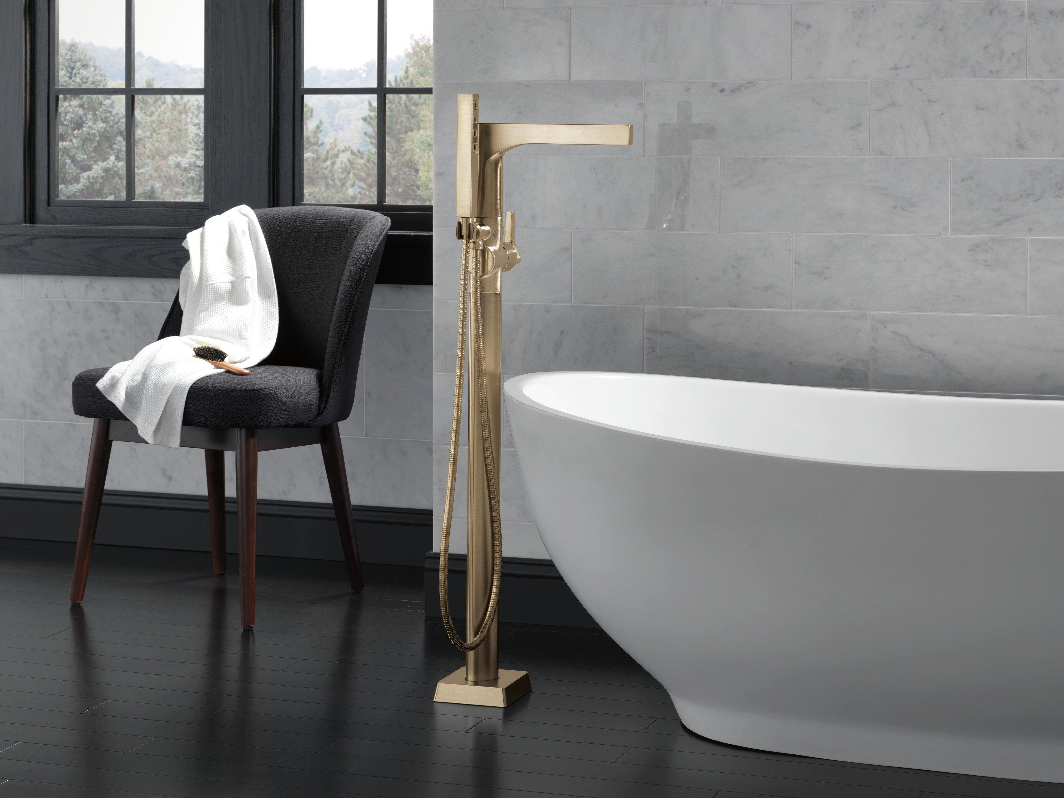Delta Faucet Brilliance Champagne Bronze Floor Mount Tub Filler with Single Handle 