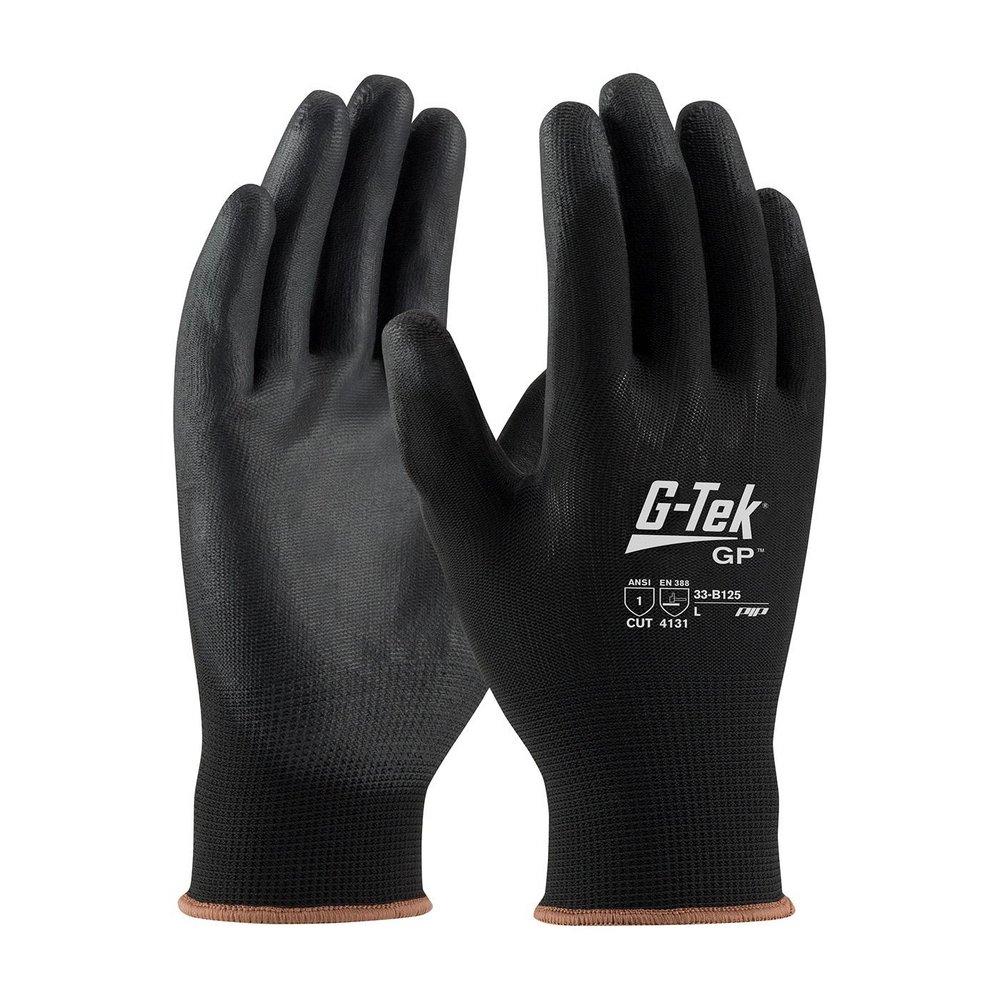 G-Tek&reg; GP&trade; Black Plastic Glove with Polyurethane Coated Smooth Grip in Black 