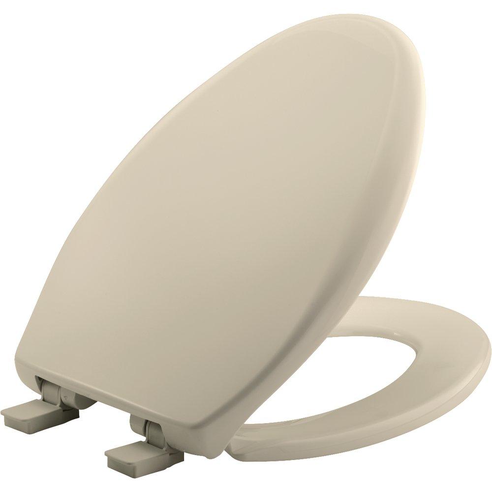 Church Seat Almond 18-1/2 in. Elongated Closed Front Toilet Seat with Cover 