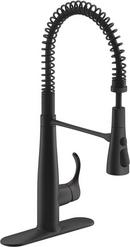 KOHLER Matte Black Single Handle Pull Down Semi-Professional Kitchen Faucet with Three-Function Spray, Magnetic Docking and MasterClean Technology 