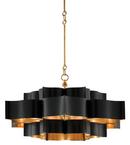 16 in. 60W 3-Tier 6-Light Incandescent Traditional and Transitional Chandelier in Satin Black with Contemporary Gold Leaf