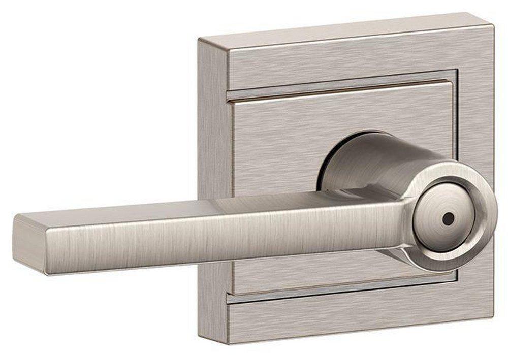 LATITUDE LEVER WITH UPLAND TRIM BED AND BATH LOCK IN SATIN NICKEL 