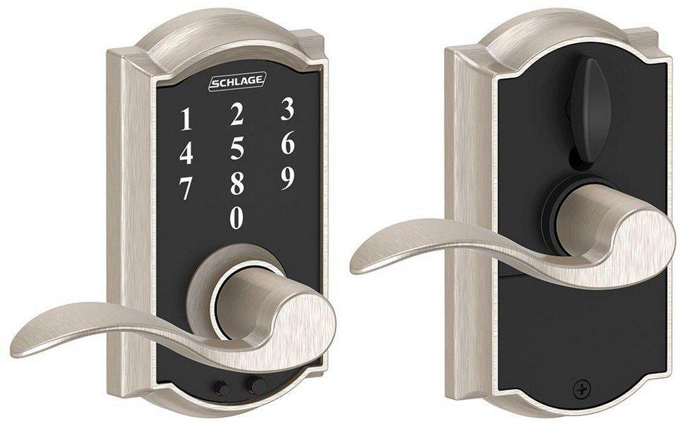 TOUCH KEYLESS TOUCHSCREEN ACCENT LEVER WITH CAMELOT TRIM IN SATIN NICKEL 