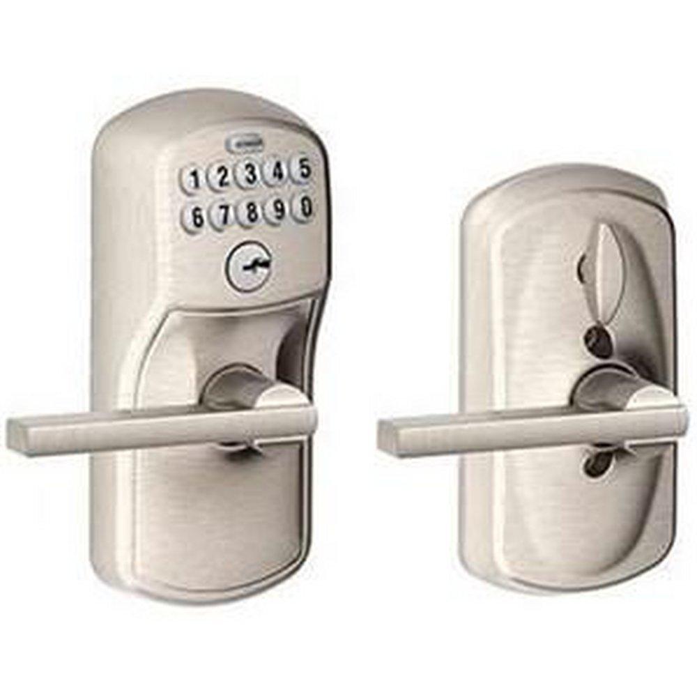 LATITUDE KEYPAD LEVER WITH PLYMOUTH TRIM IN SATIN NICKEL 
