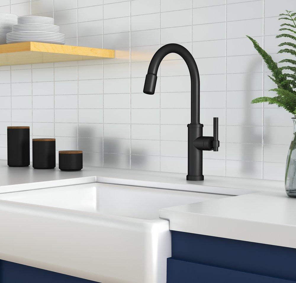 Newport Brass Flat Black Single Handle Pull Down Kitchen Faucet 