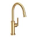 Single Handle Pull Down Kitchen Faucet in Uncoated Polished Brass - Living