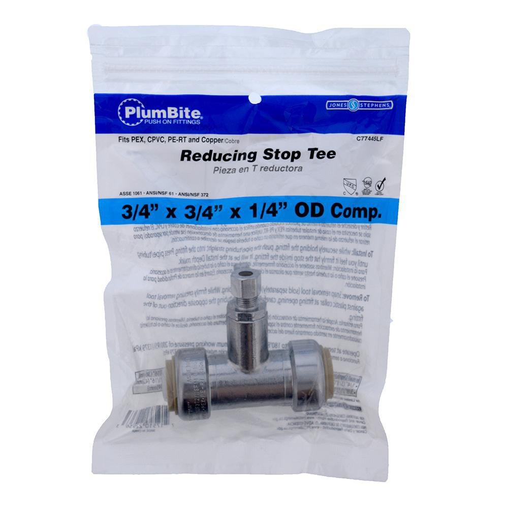 Jones Stephens Chrome Plated Push 200 psi Reducing Brass Compression Tee 