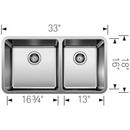 BLANCO Stainless Steel 33 x 18 in. No Hole Double Bowl Undermount Kitchen Sink 