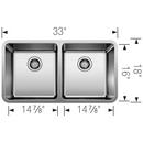BLANCO Stainless Steel 33 x 18 in. No Hole Double Bowl Undermount Kitchen Sink 