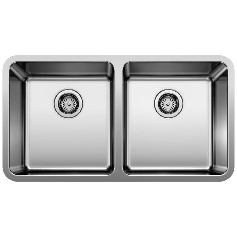 BLANCO Stainless Steel 33 x 18 in. No Hole Double Bowl Undermount Kitchen Sink 