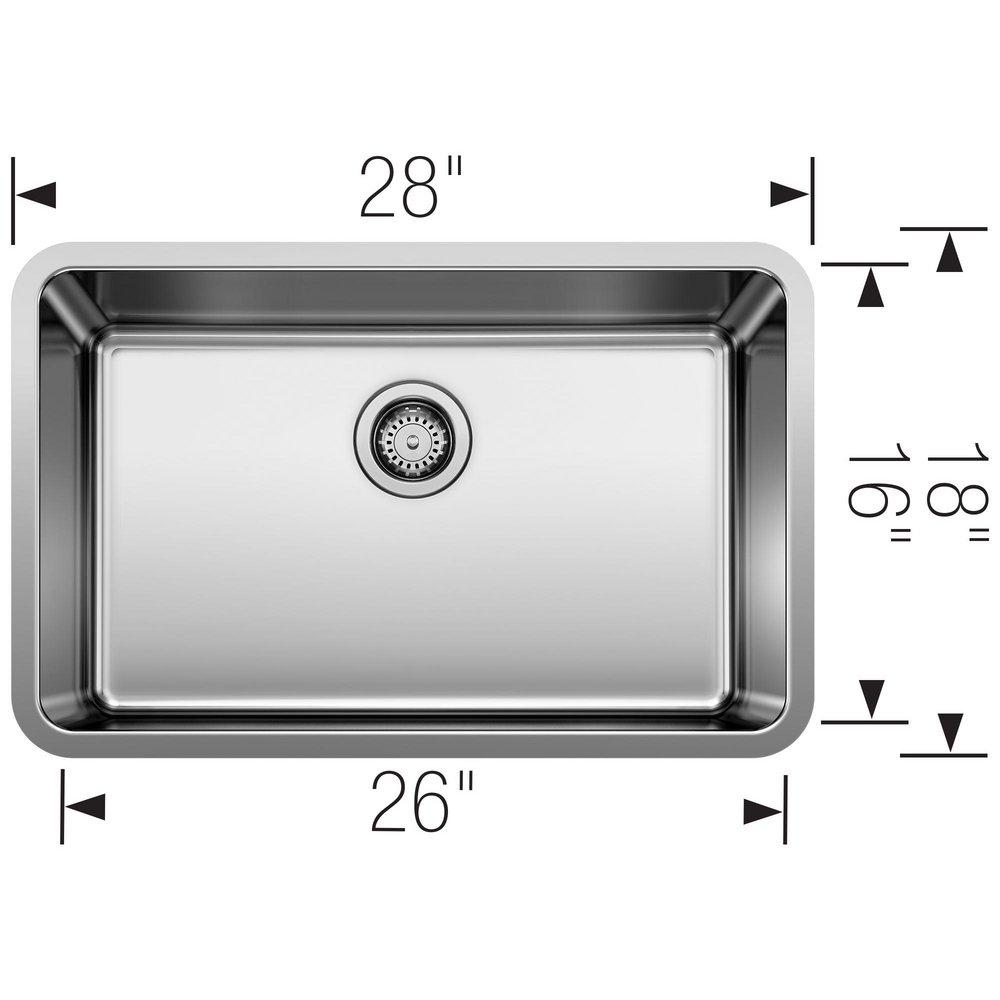 BLANCO Stainless Steel 28 x 18 in. No Hole Single Bowl Undermount Kitchen Sink 
